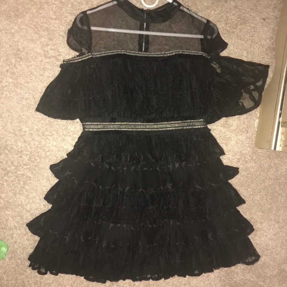 Three tier black and gold dress